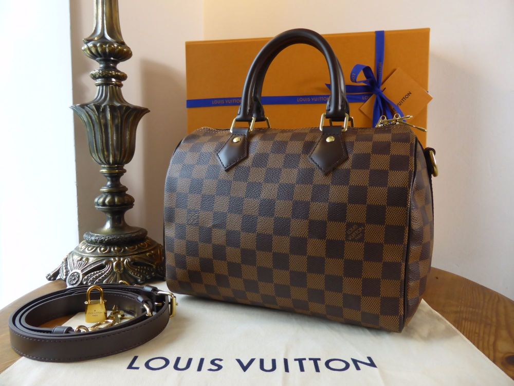 Authentic Louis Vuitton Speedy Bandouliere 25 in Damier Ebene