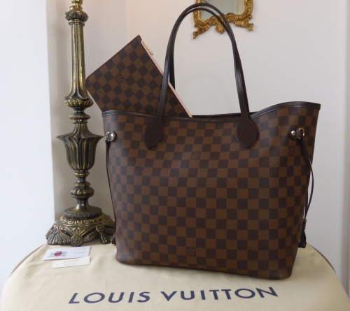 Louis Vuitton Neverfull MM in Damier Ebene with Rose Ballerine Lining ...