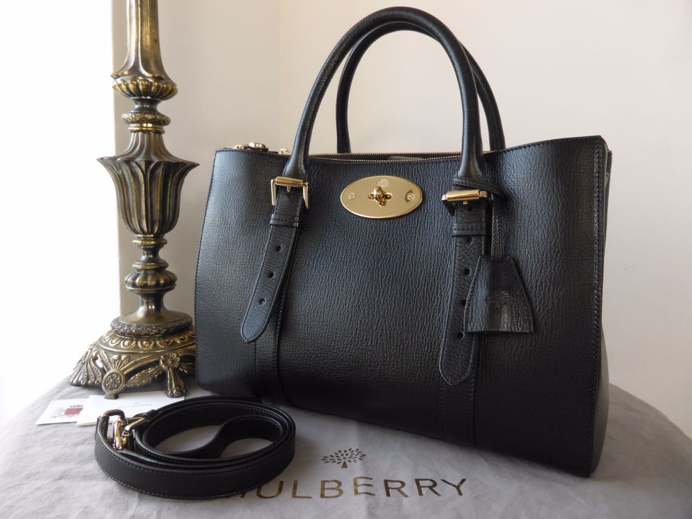 Mulberry Large Double Zip Bayswater Tote in Black Shiny Goat - SOLD