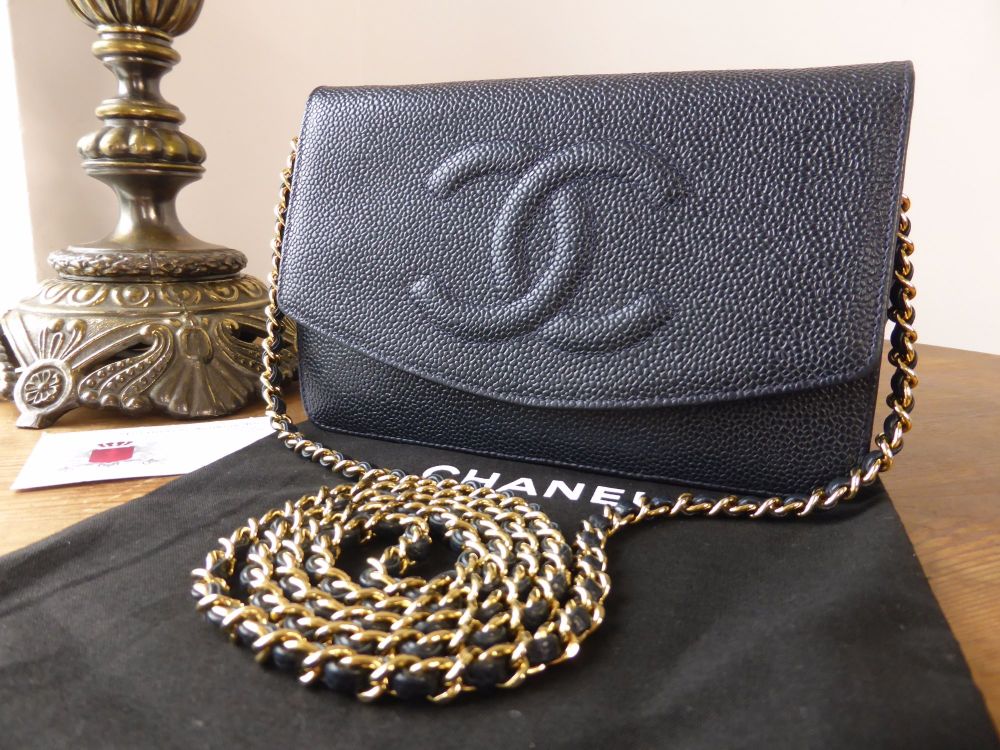 Chanel Vintage Wallet on Chain in Navy Caviar with Gold Hardware - SOLD