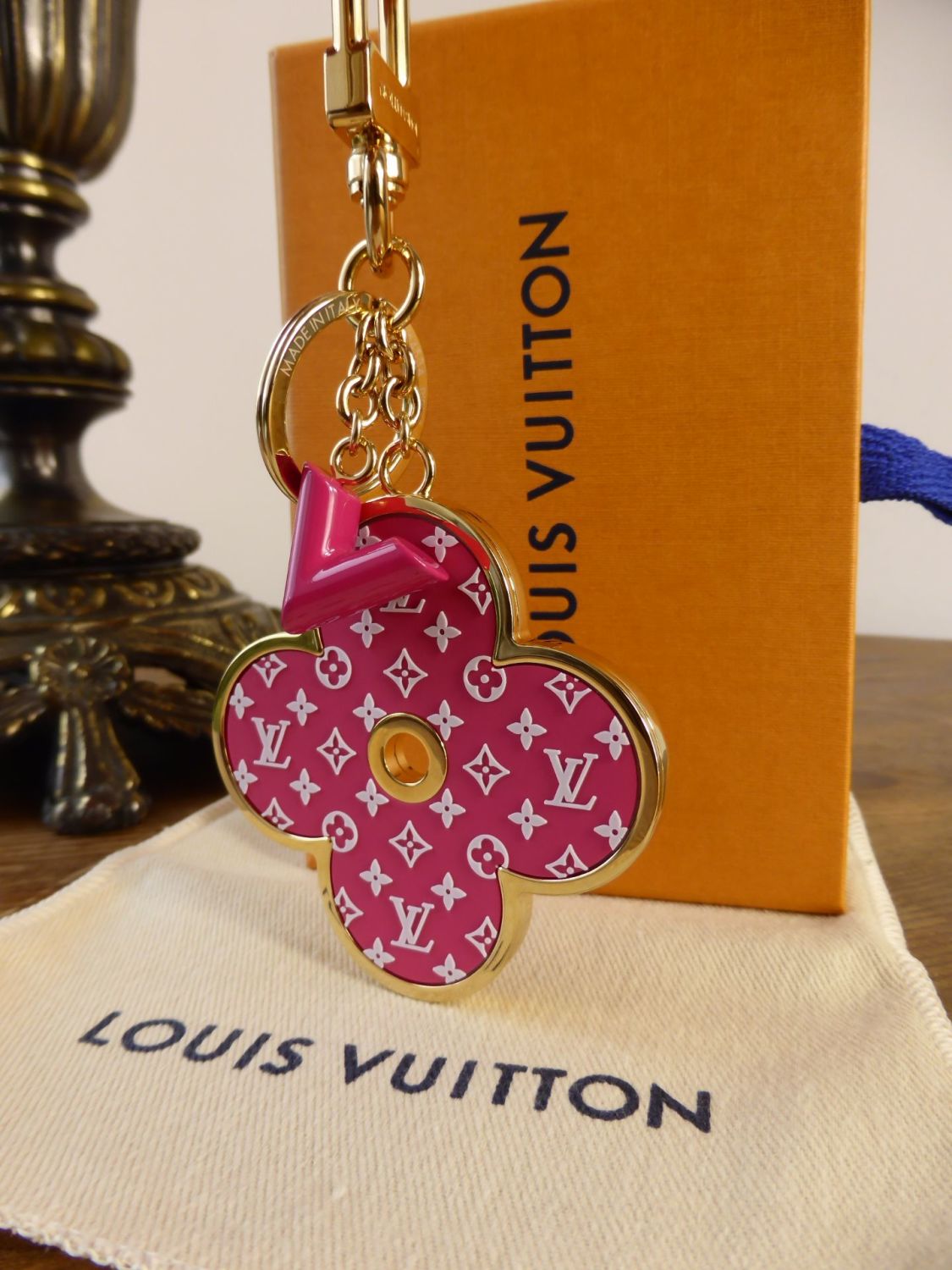 Louis Vuitton Pink White Fleur De Monogram Bag Charm Key Holder