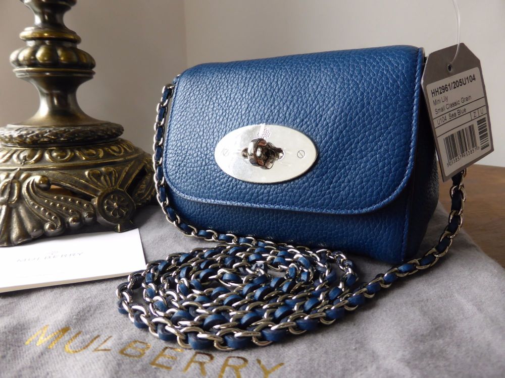 Mulberry Mini Lily in Sea Blue Small Classic Grain with Silver Hardware - N