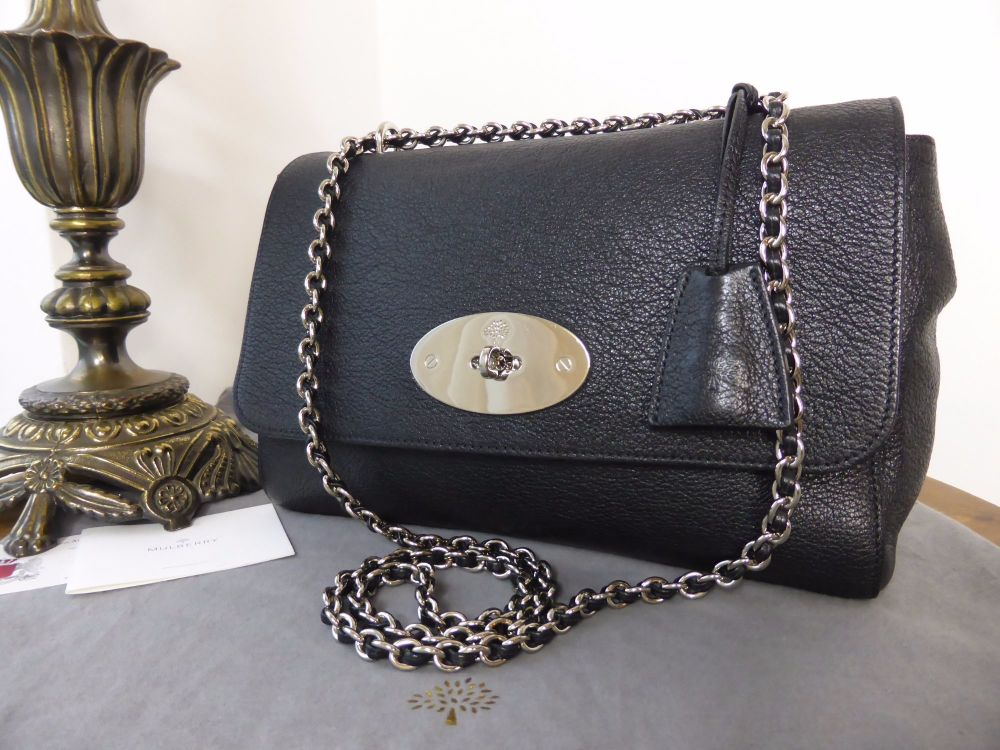 Mulberry Medium Lily in Black Grainy Print Leather with Silver Nickel hardw