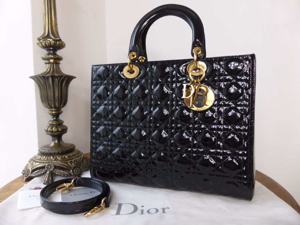 Dior Lady Dior Large Tote in Black Patent - SOLD