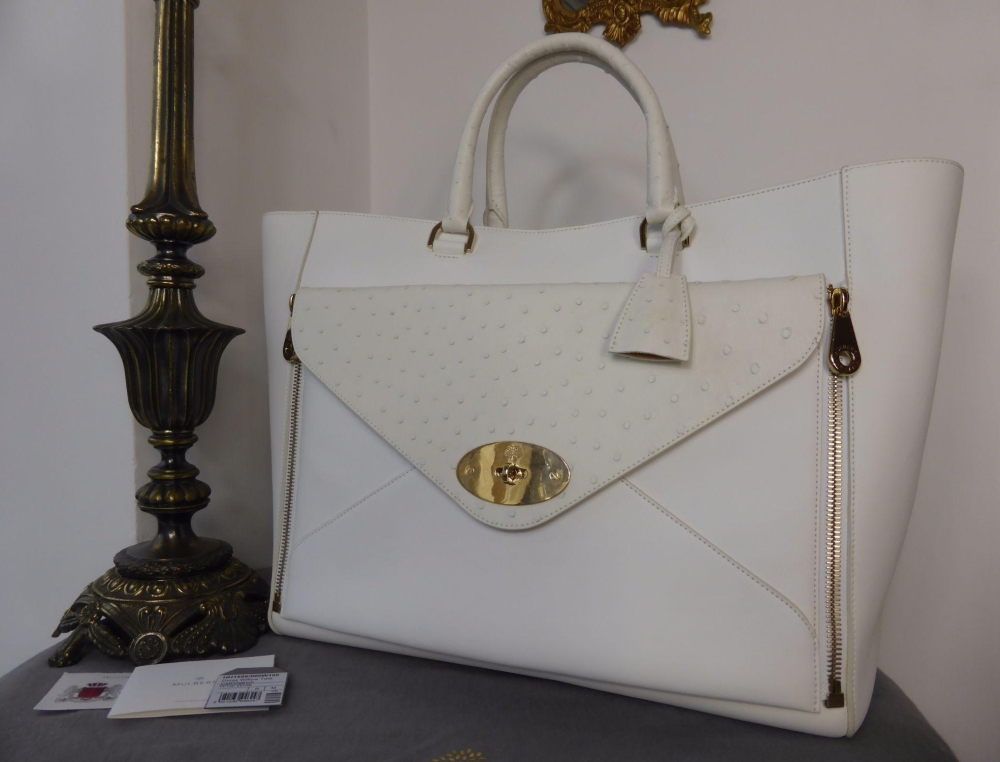 Mulberry Oversized Willow Tote in White Calfskin and Ostrich - SOLD