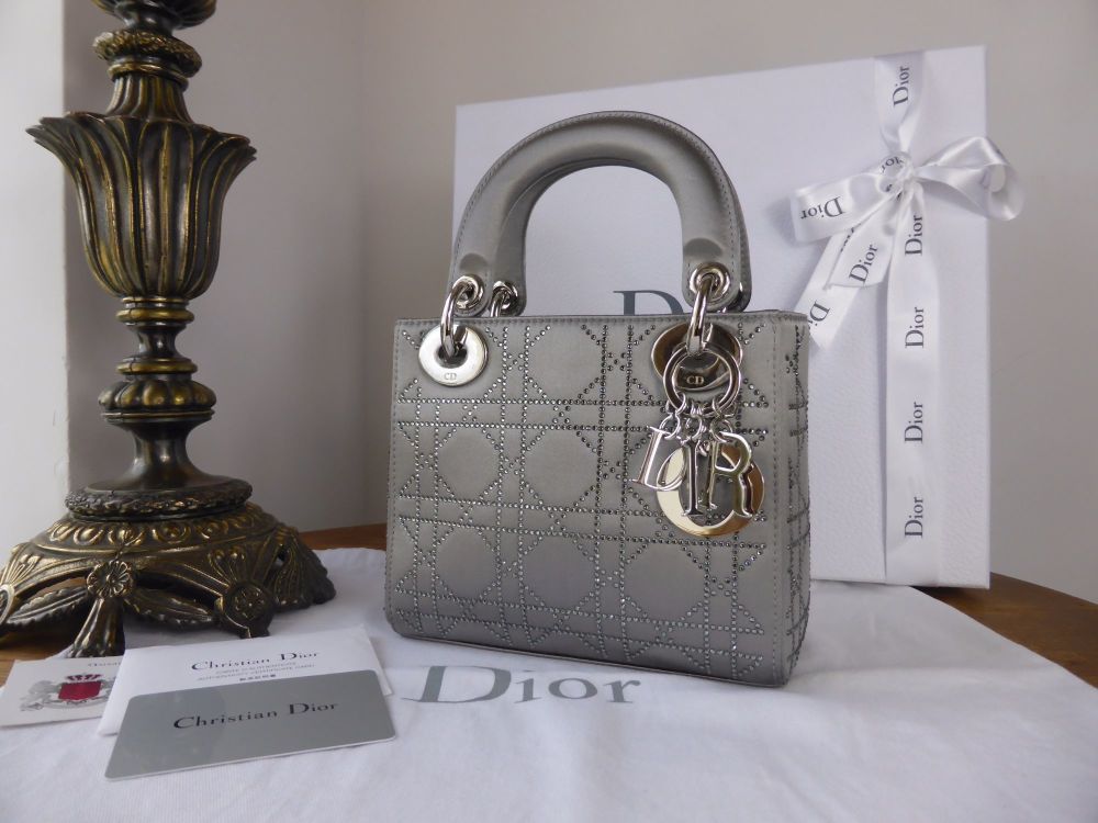 Dior Lady Dior Mini Bag in Metallic Silver Satin Encrusted with Swarovski  Crystals - As New - SOLD