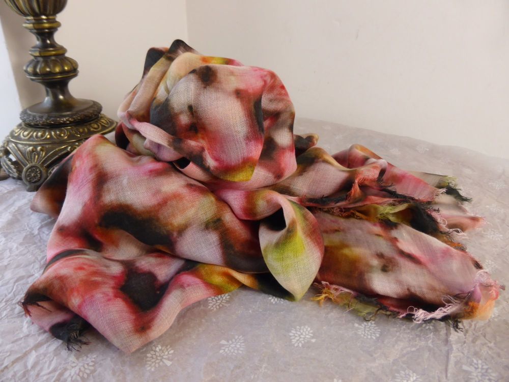 Mulberry Blurry Bloom Square Printed Scarf Wrap in Modal and Silk