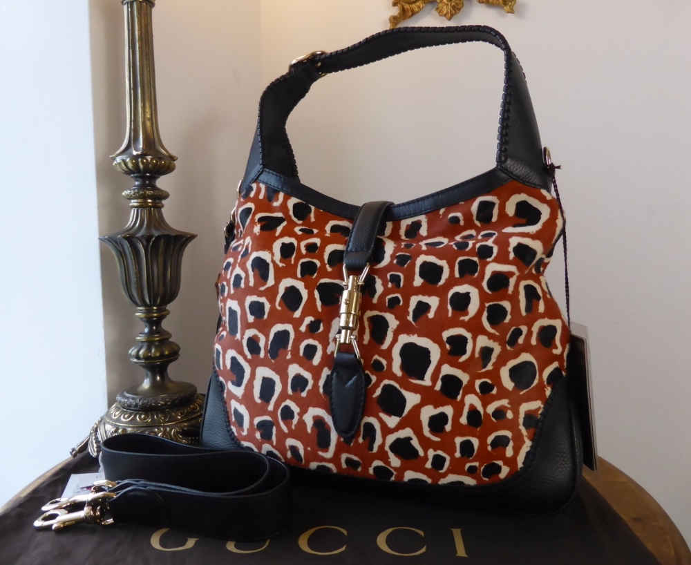 Gucci 'New' Jackie Shoulder Hobo in Terracotta Leopard Print Calf Hair - New - SOLD