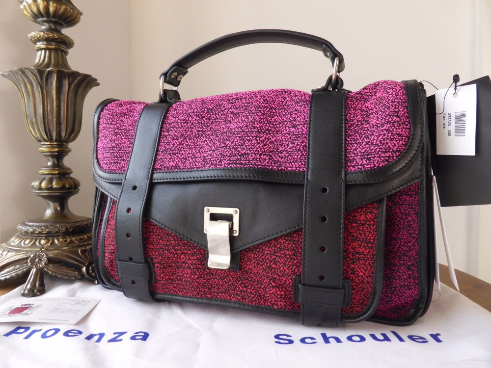 Proenza Schouler PS1 Medium Satchel in Berry Tweed and Leather - New