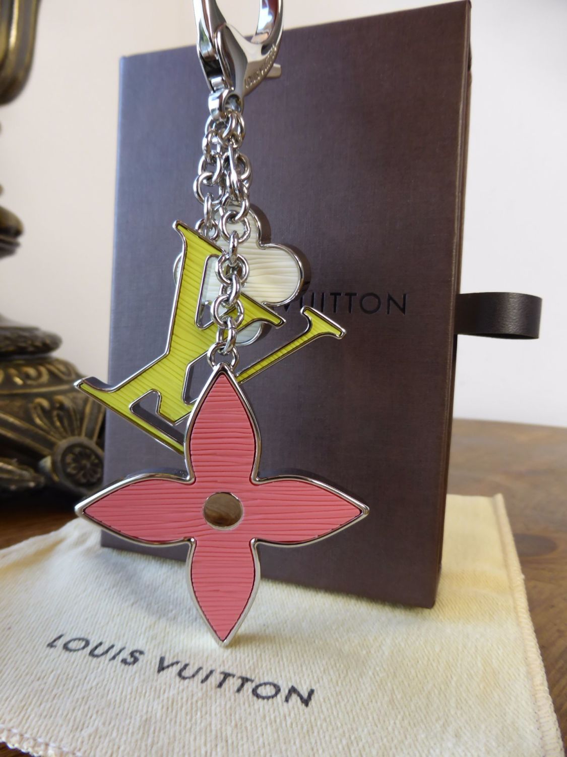 Authentic Louis Vuitton Fleur de Monogram bag charm keychain keyring