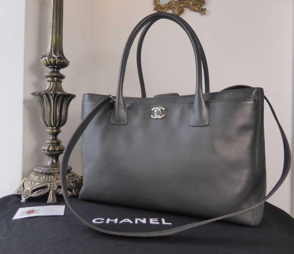 Chanel Cerf Executive Tote in Charcoal Grey Calfskin with Silver Hardware -  SOLD