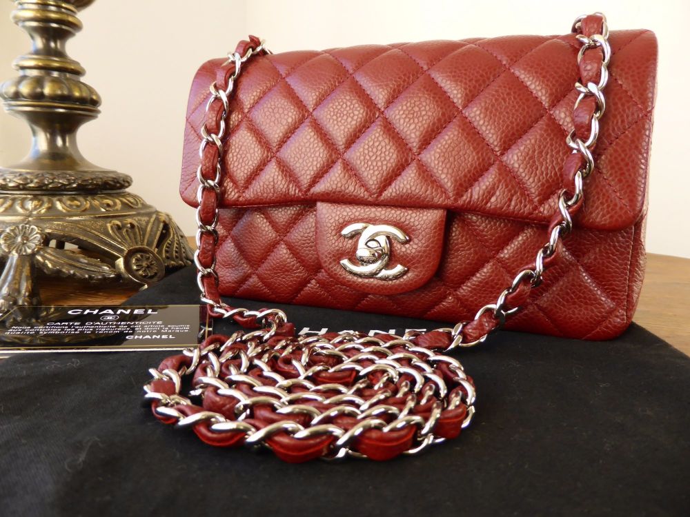 Chanel Mini Rectangular Flap in Dark Red Caviar with Silver Hardware - SOLD