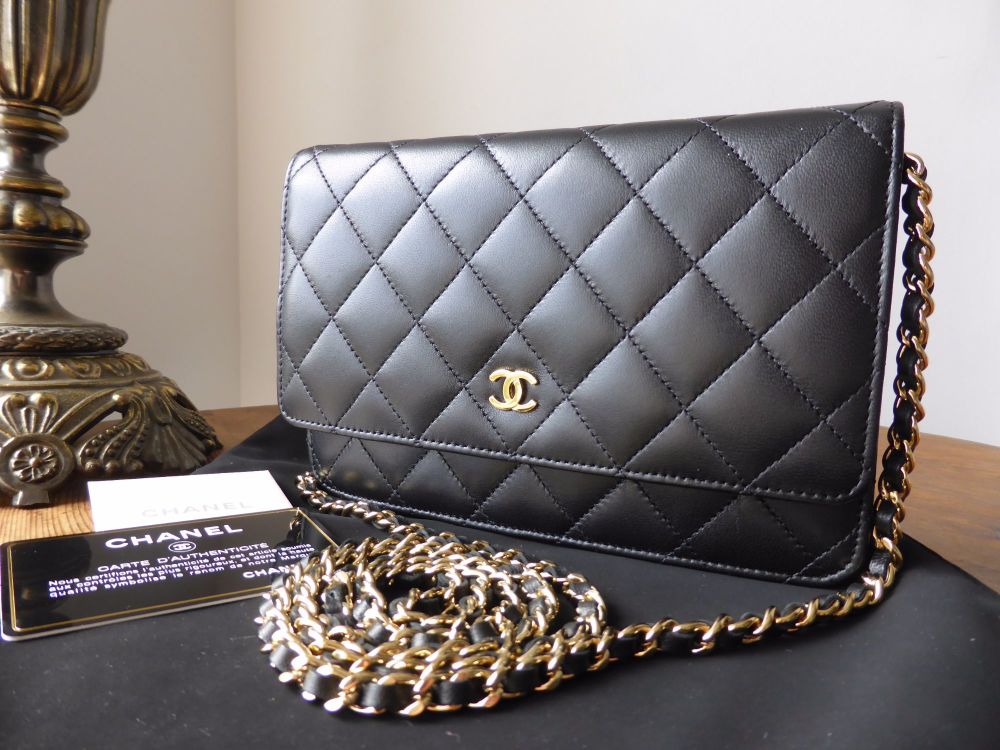 Chanel Classic Wallet On Chain WoC In Black Caviar With Shiny Gold