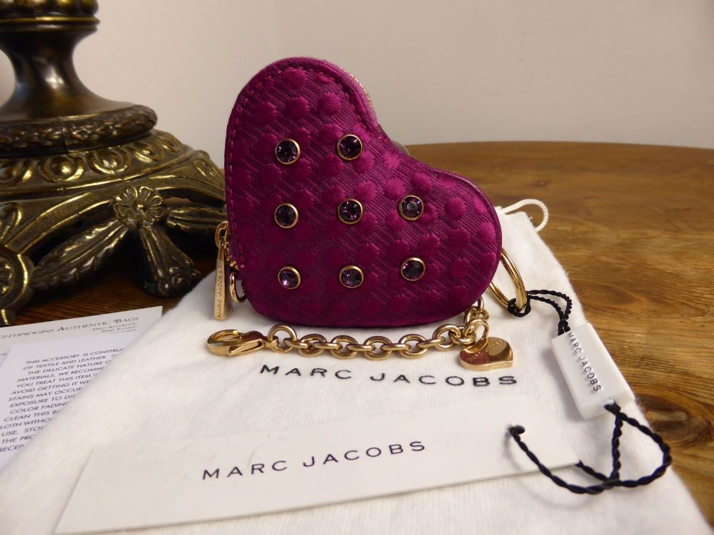 Marc Jacobs Heart Coin Purse Bag Charm in Jewelled Fuchsia Jacquard Silk Tw
