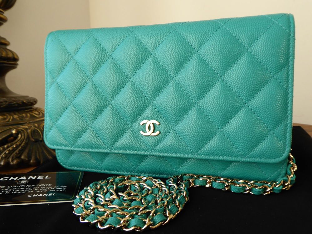 Chanel Wallet on Chain in Turquoise Aqua Caviar Leather with Pale Gold ...
