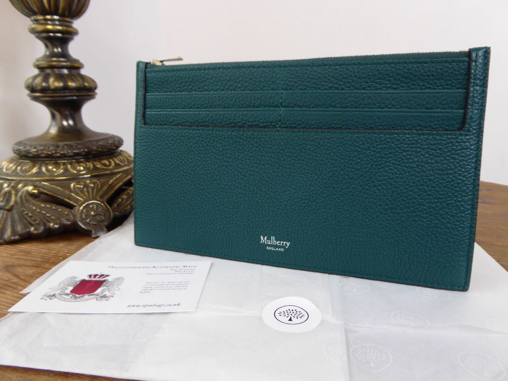 Mulberry Travel Card Holder in Ocean Green Small Classic Grain - New 