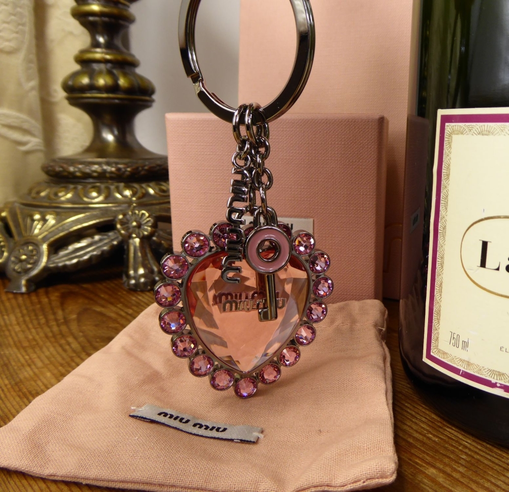 Miu Miu Key to My Heart Key Ring Bag Charm in Crystal Rosa 
