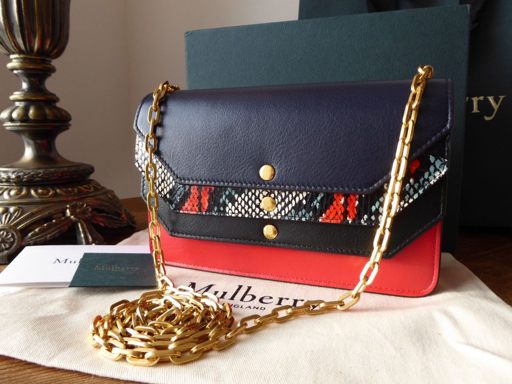 Mulberry Multiflap Shoulder Clutch in Midnight, Multi Snakeskin, Fiery Red and Black Smooth Calf Leather - SOLD