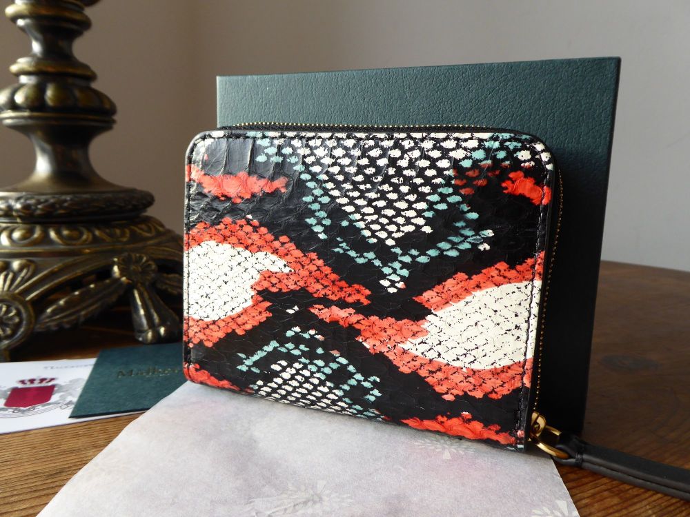 Mulberry Small Zip Around Coin Card Purse in Multicolour Snakeskin - New