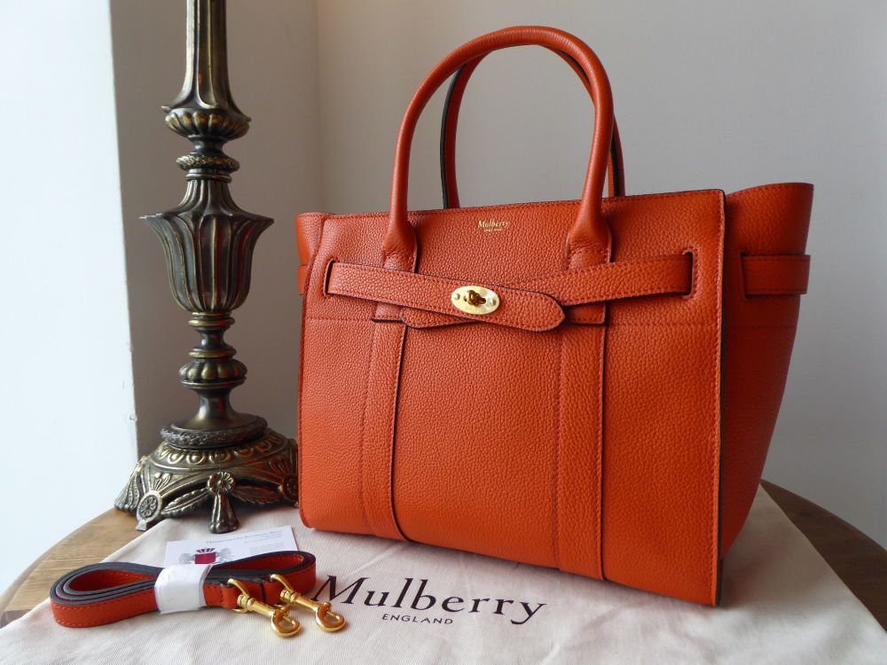 Mulberry Small Zipped Bayswater in Bright Orange Small Classic Grain - SOLD