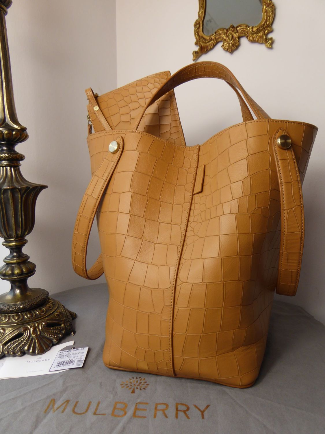 Mulberry Larger Sized Kite Tote in Camel Deep Embossed Croc Print Leather SOLD
