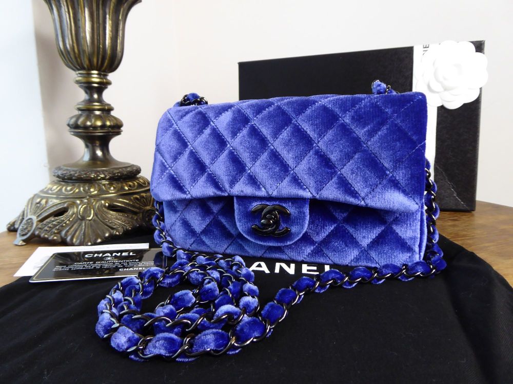 Chanel Mini Rectangular Flap in Cobalt Blue Velvet with Shiny Black Silver  Hardware - SOLD