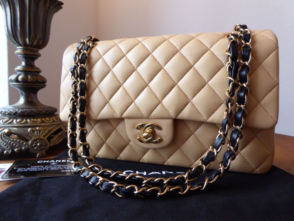 Chanel Classic 2.55 Medium Double Flap in Bicolor Beige & Black Lambskin  with Gold Hardware - SOLD
