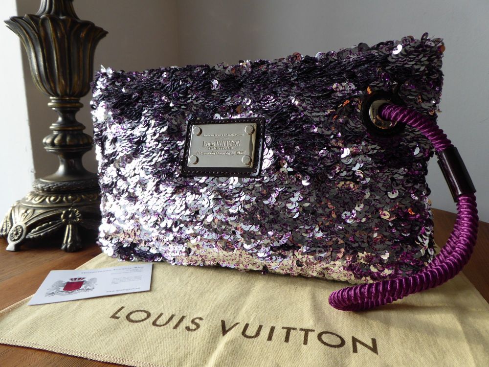 Louis Vuitton Rococo Silver & Purple Sequin Large Wristlet Pochette - SOLD