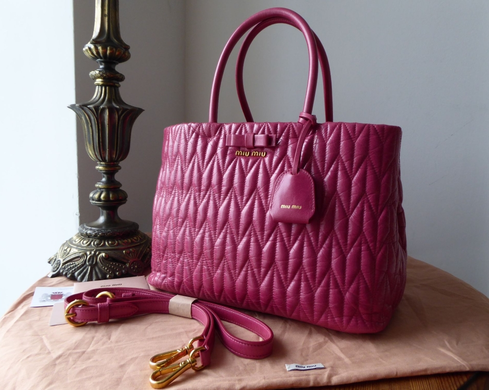 Miu Miu Pink Vitello Shine Leather Tote - ShopStyle