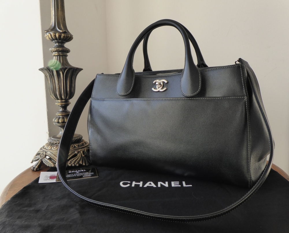 Chanel Smaller Sized Executive Tote in Black Grained Calfskin with