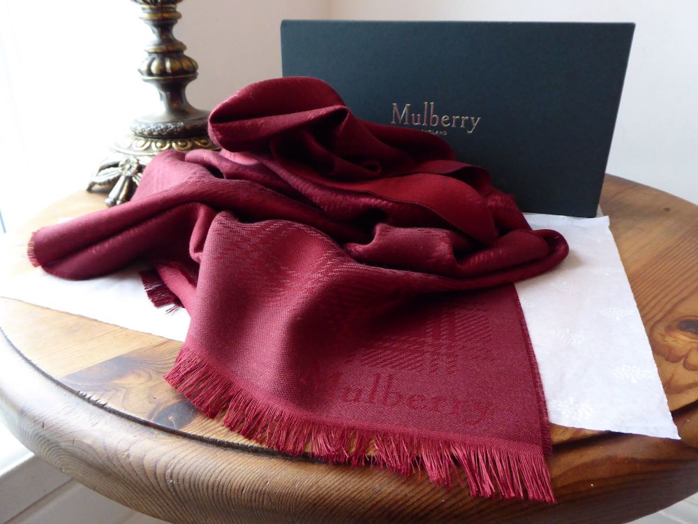 Mulberry Rectangular Scarf in Dark Red Monogram Check Silk Wool Mix - SOLD