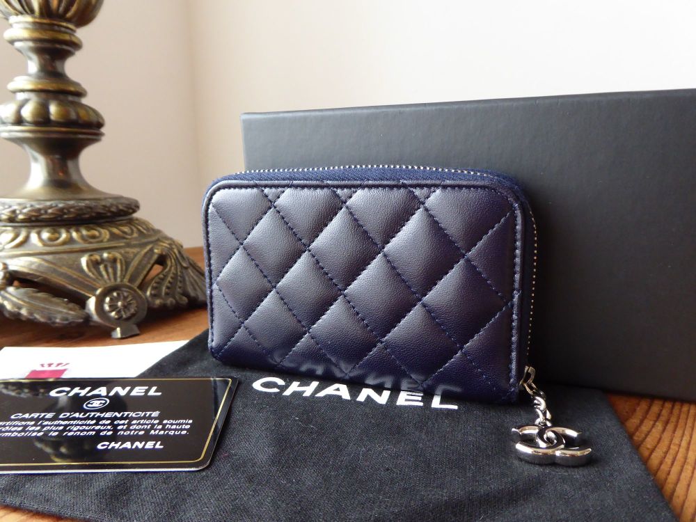 Chanel Lambskin Quilted Zip Coin Purse Dark Blue