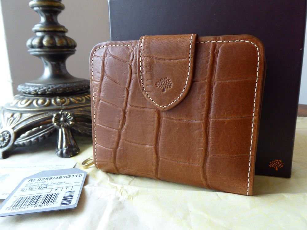 Mulberry Compact Bifold Zip Purse Wallet in Oak Printed Leather - New
