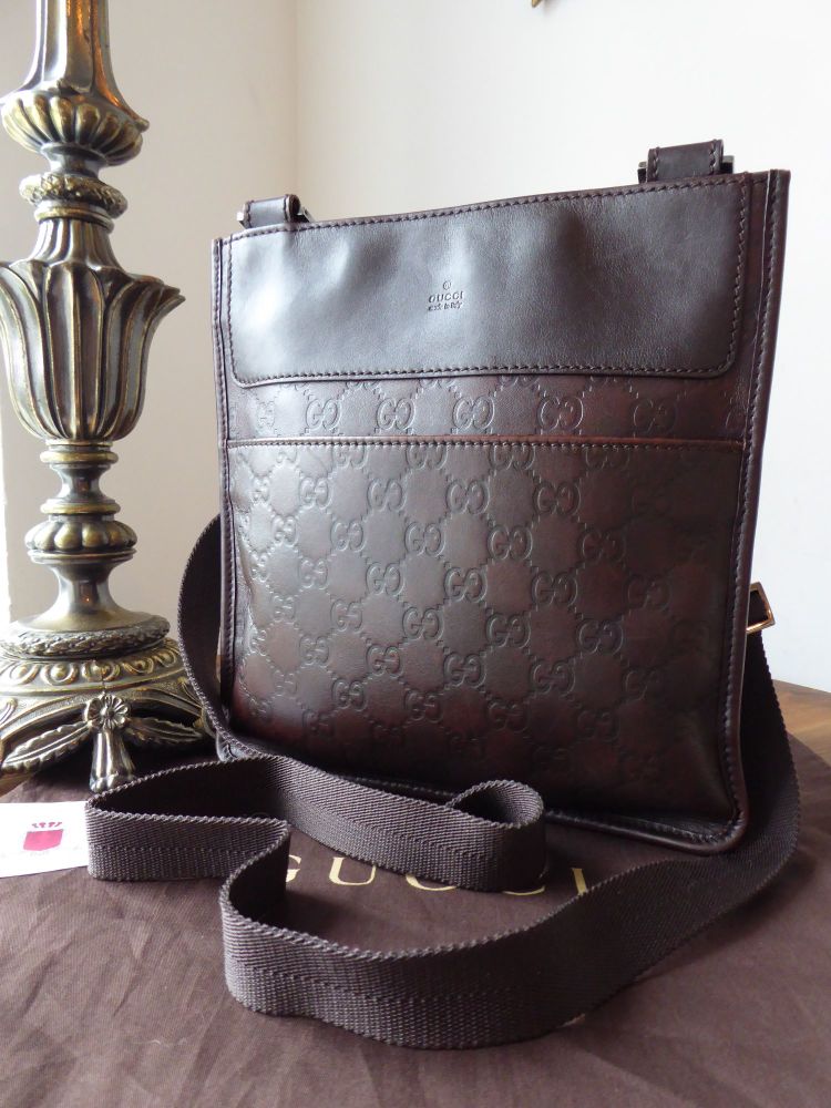 Gucci Flat Messenger Cross Body Bag in Chocolate Guccissima Leather - SOLD