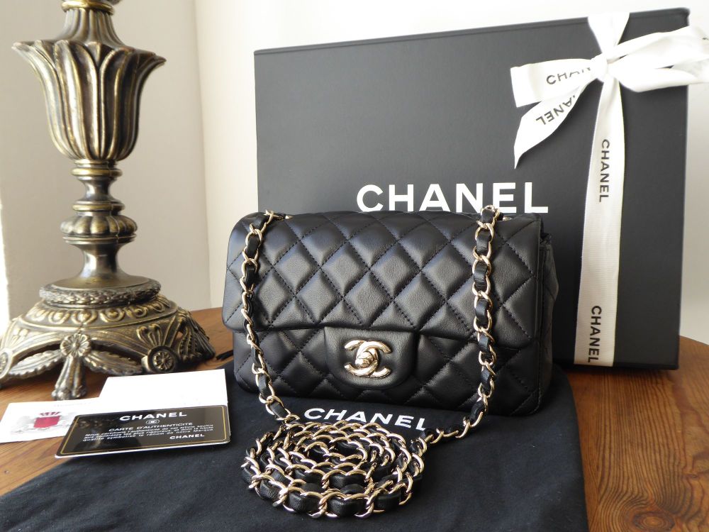 Chanel Mini Rectangular Flap in Black Lambskin with Pale Gold Hardware - As  New - SOLD