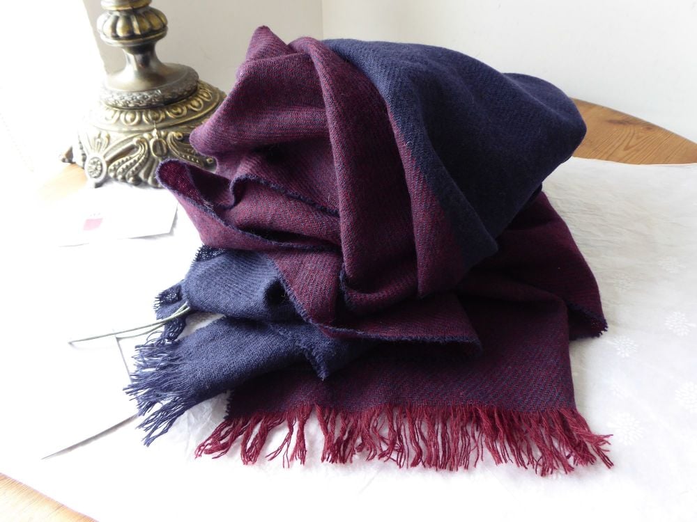 Mulberry Cashmere Scarf in Oxblood and Navy Double Stripe