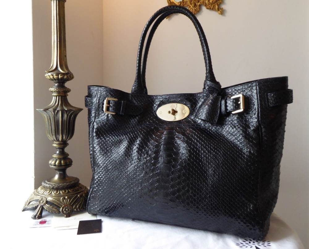 Mulberry Classic Bayswater Tote in Ink Blue Silky Snake Shine Leather 