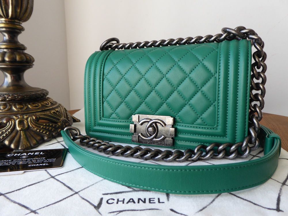 Chanel Boy Small Quilted Flap in Emerald Lambskin with Ruthenium Hardware