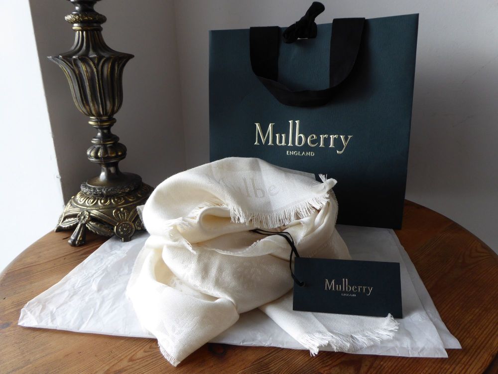 Mulberry Tree Rectangular Scarf in Ivory Cream Silk Cotton Mix - SOLD