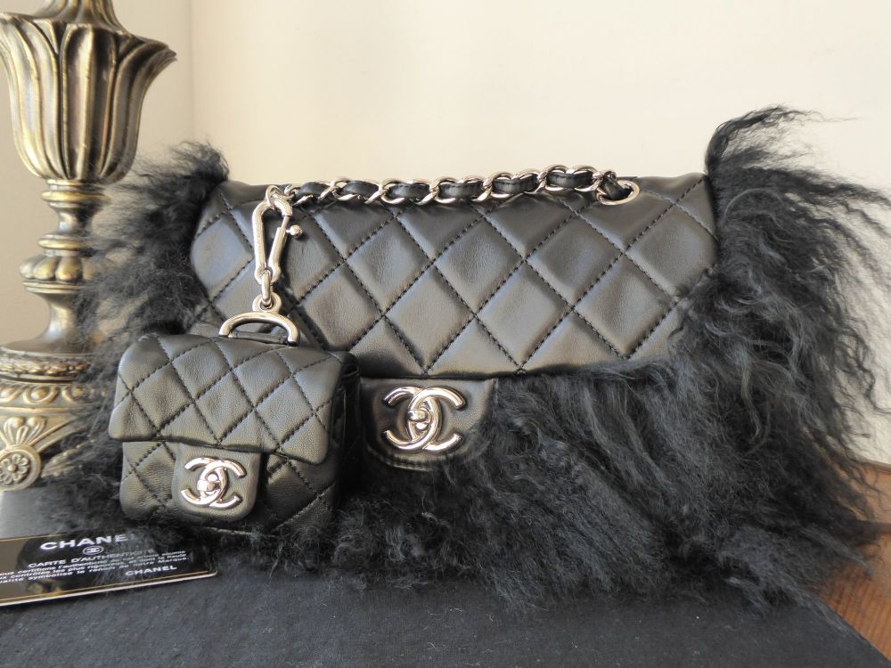 Chanel Black Mongolian Lamb Fur Tibet Flap Handbag