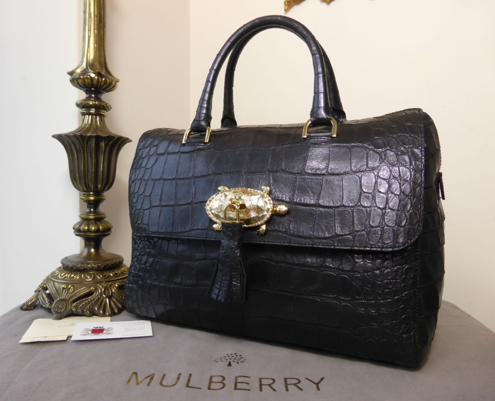 Mulberry Del Rey with Turtle Lock in Navy Blue Sparkle Croc Print 