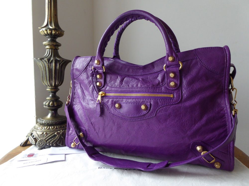Balenciaga City in Ultra Violet Lambskin with Giant 12 Shiny Gold ...