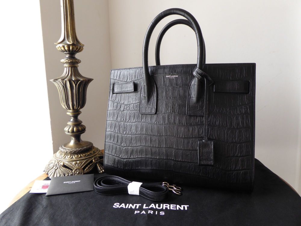 Saint Laurent Small Classic Sac De Jour in Black Crocodile Embossed Leather  - SOLD