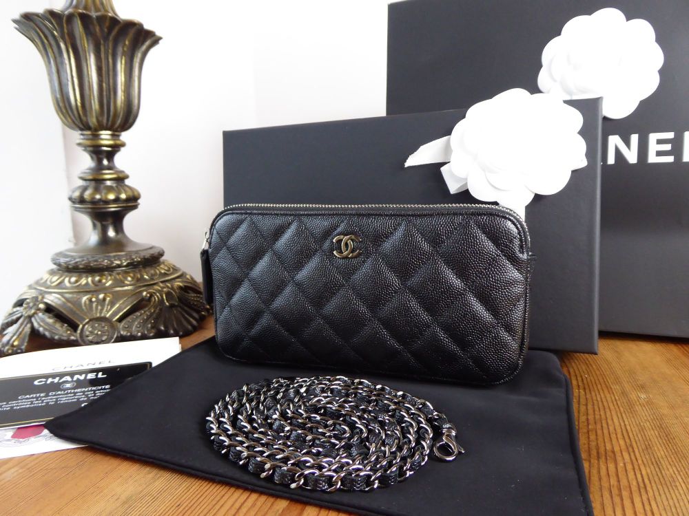 Chanel Twin Zipped Pochette Wallet on Chain in Iridescent Black Caviar with  Polished Silver Ruthenium Hardware - SOLD