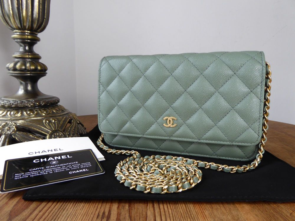 Chanel Classic Wallet on Chain WoC in Iridescent Khaki Caviar Leather - SOLD