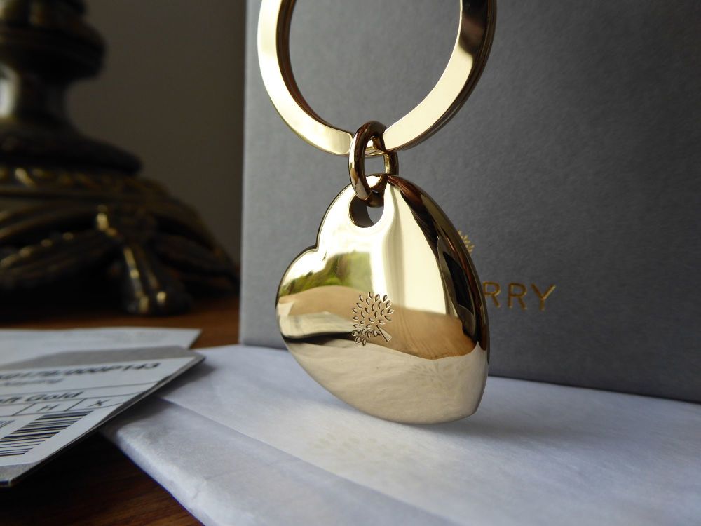 Mulberry Metal Heart Keyring in Soft Gold - New