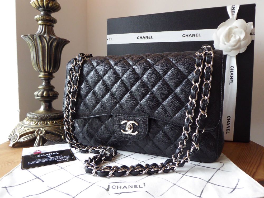 Chanel Classic Jumbo Flap in Black Caviar Leather with Shiny Silver  Hardware - SOLD