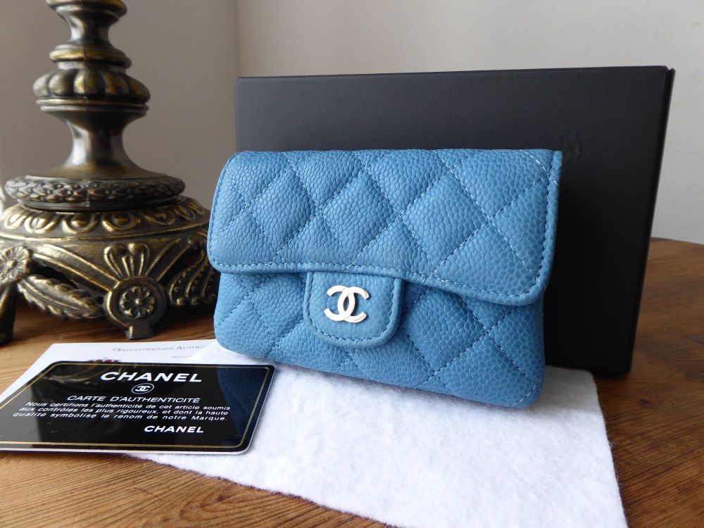 Chanel Small Dual Sided Card & Coin Purse in Sky Blue Caviar with Silver  Hardware - SOLD