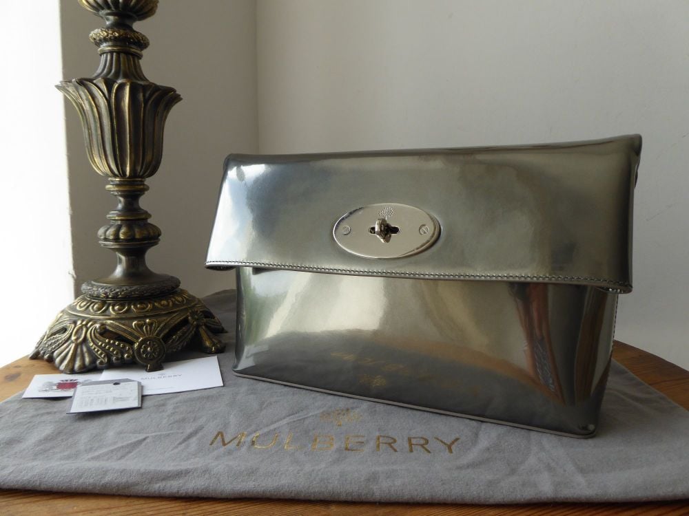 Mulberry Clemmie Clutch in Silver Mirror Metallic Leather 