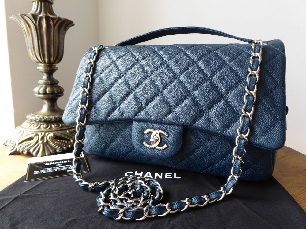 Chanel Casual Journey Jumbo Easy Flap Bag in Dark Blue Teal Caviar with  Silver Hardware - SOLD